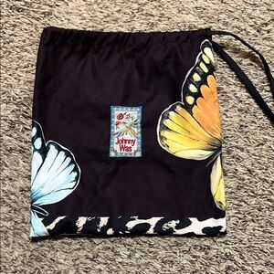 Johnny Was Black cinch Bag with Yellow and Blue Butterflies